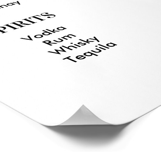 Bar Menu Zwart Wit Bruiloft Drinken Poster (Hoek)