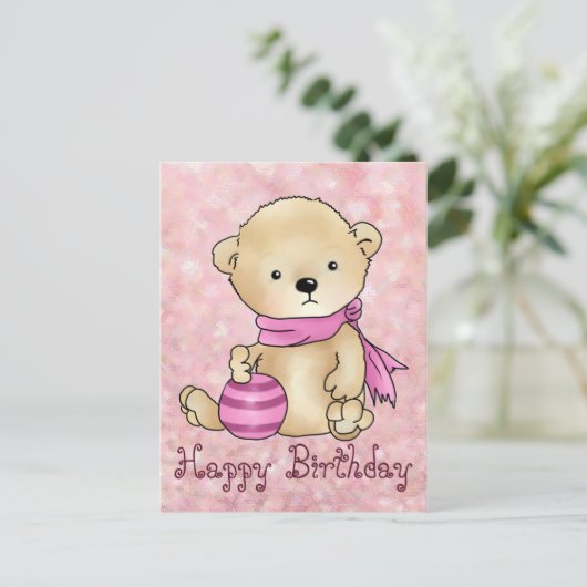 Bär mit Ball, rosa Briefkaart (Staand voorkant)
