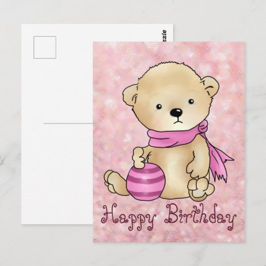 Bär mit Ball, rosa Briefkaart (Voorkant / Achterkant)