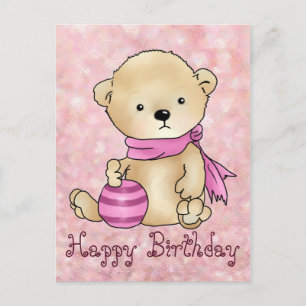 Bär mit Ball, rosa Briefkaart