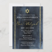 Bar Mitswa aquarel uitnodiging | Abstract blauw (Voorkant)