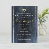 Bar Mitswa aquarel uitnodiging | Abstract blauw (Staand voorkant)