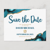 Bar Mitswa Bewaar de Datum Turquoise Agate Script Uitnodiging Briefkaart (Voorkant)