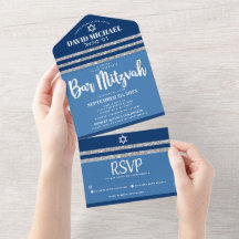 Bar Mitswa Blau Zilver Tallit Modern Vet Schrift