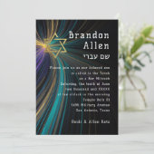 Bar Mitswa Blauw en Gouden Stralen Kaart (Staand voorkant)