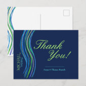 Bar Mitswa Blauw en Groen Bedankt Briefkaart (Voorkant / Achterkant)