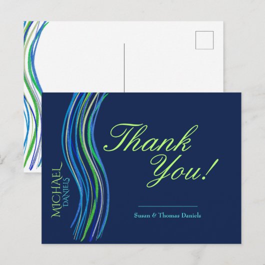 Bar Mitswa Blauw en Groen Bedankt Briefkaart (Voorkant / Achterkant)