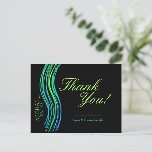 Bar Mitswa Blauw en Groen Bedankt Briefkaart (Staand voorkant)