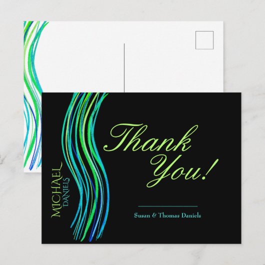 Bar Mitswa Blauw en Groen Bedankt Briefkaart (Voorkant / Achterkant)