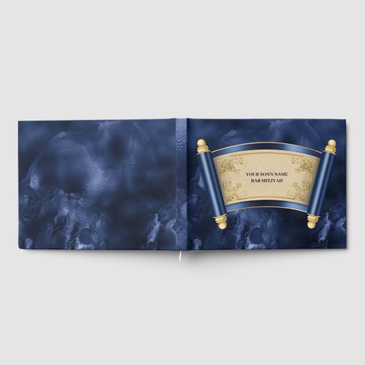 Bar mitswa blauw marmer goud scroll gastenboek (Volledig)