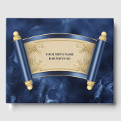 Bar mitswa blauw marmer goud scroll gastenboek (Voorkant)