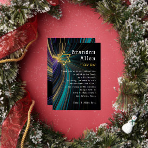 Bar Mitswa Blauwe en Gouden Stralen Folie Uitnodiging