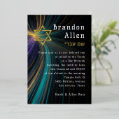 Bar Mitswa Blauwe en gouden stralen Folie Uitnodiging (Staand Voorkant)