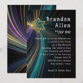 Bar Mitswa Blauwe en gouden stralen Kaart (Voorkant / Achterkant)