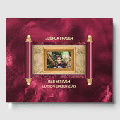 Bar mitswa bordeaux marmer goud scroll foto chic gastenboek (Voorkant)