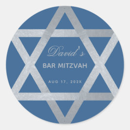 Bar Mitswa Davidster Klassiek Blauw Nepzilver Ronde Sticker