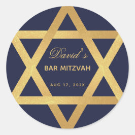 Bar Mitswa Davidster van Navyblauw Nepgoud Folie Ronde Sticker