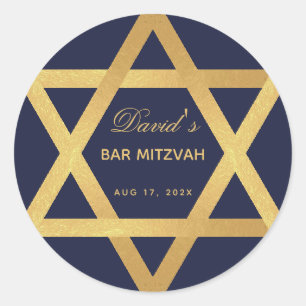 Bar Mitswa Davidster van Navyblauw Nepgoud Folie Ronde Sticker