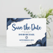 Bar Mitswa Eenvoudig Modern Navyblauw Agate Script Save The Date (Staand voorkant)