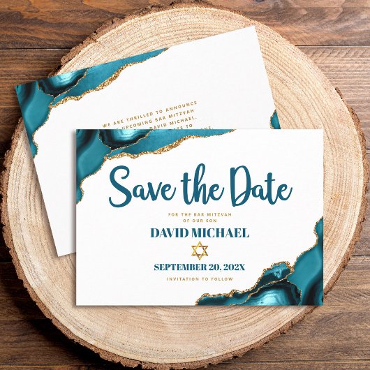 Bar Mitswa Eenvoudig Modern Turkoois Agaat Script Save The Date
