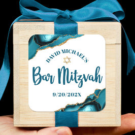 Bar Mitswa Eenvoudig Modern Turquoise Agaat Schrif Vierkante Sticker
