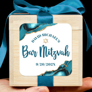 Bar Mitswa Eenvoudig Modern Turquoise Agaat Schrif Vierkante Sticker