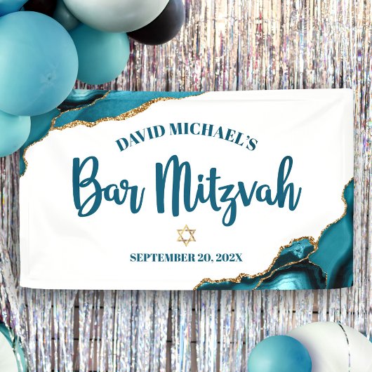 Bar Mitswa Eenvoudig Modern Turquoise Agaat Script Spandoek