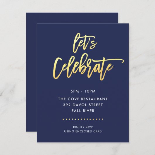 Bar mitswa-feest moderne marineblauw + namaak goud kaart (Voorkant / Achterkant)