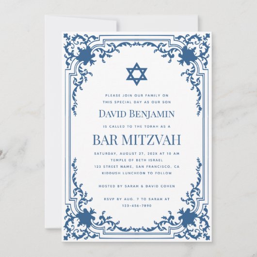 Bar Mitswa Foto Blauw Wit  Davidsster Kaart (Voorkant)