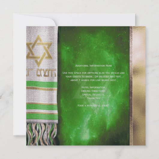 Bar Mitswa gebedssjaal uitnodiging (Achterkant)