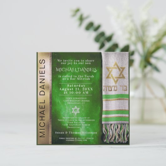 Bar Mitswa gebedssjaal uitnodiging (Staand voorkant)