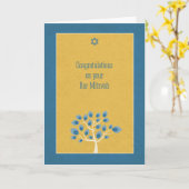 Bar Mitswa Gefeliciteerd, Blue Tree, Gold Kaart (Gele Bloem)
