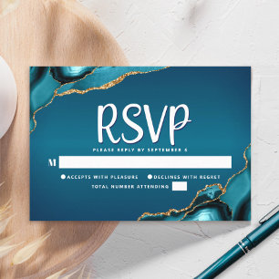 Bar Mitswa Gold Turquoise Ombre Agate Script vet RSVP Kaartje
