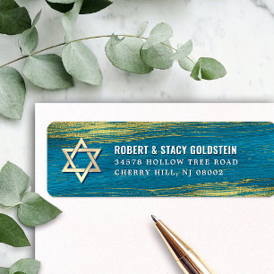 Bar Mitswa Goud Folie Turquoise Retouradres Etiket