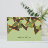 Bar Mitswa Goud Groen Bruin Davidster RSVP Kaartje (Staand voorkant)
