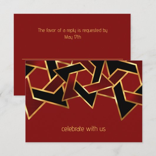 Bar Mitswa Goud Rood Zwart Ster van David RSVP Kaartje (Voorkant / Achterkant)