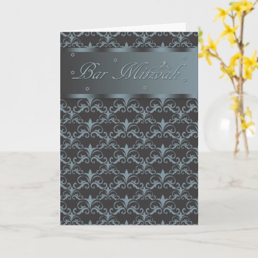 Bar Mitswa in gemengd zwart en blauw/grijs Kaart (Gele Bloem)