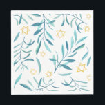 Bar Mitswa Joods Huwelijk Hanukka Aquarel Servet<br><div class="desc">Perfecte servetten voor een bat mitzvah, bar mitzvah, joodse bruiloft, joodse feestdagen of andere joodse viering! Handgemaakte watercolor kunst voor jou! VOLLEDIG AAN TE PASSEN! Klik op "bewerk met behulp van ontwerpprogramma" om tekst toe te voegen, kleuren en plaatsing aan te passen (of bekijk mijn winkel voor ontwerpen met bewerkbare...</div>