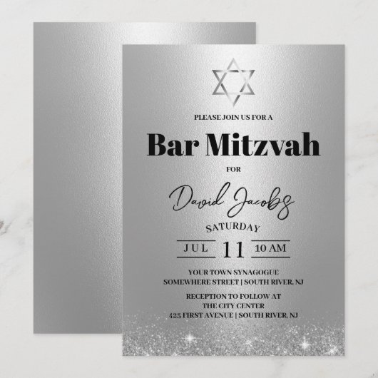 Bar Mitswa Joodse Davidster Modern Zilver Kaart (Voorkant / Achterkant)