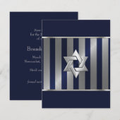 Bar Mitswa marine en zilveren streep Ster van Davi Save The Date (Voorkant / Achterkant)