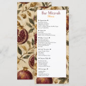 Bar Mitswa-menu, koosjer viering, granaatappel Menu (Voorkant / Achterkant)