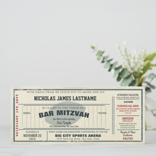 Bar Mitswa met Vintage Voetbalpas Kaart (Staand voorkant)