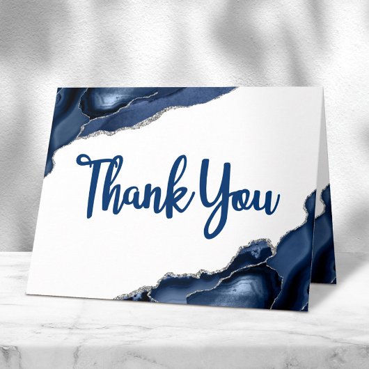 Bar Mitswa Minimal Navy Blue Agate Script Blank Bedankkaart