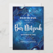 Bar Mitswa Modern Blauw Aquarel Agate Schrift Kaart (Voorkant)