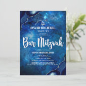 Bar Mitswa Modern Blauw Aquarel Agate Schrift Kaart (Staand voorkant)