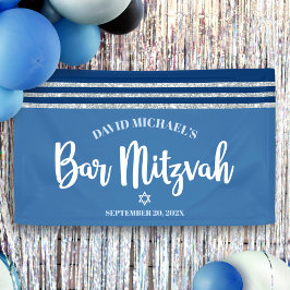 Bar Mitswa Modern Blauw Zilver Tallit Krachtig Sch Spandoek