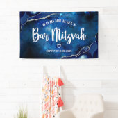 Bar Mitswa Modern Blauwe Agate Waterverf Schrift Spandoek (Insitu)