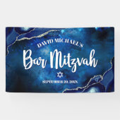 Bar Mitswa Modern Blauwe Agate Waterverf Schrift Spandoek (Horizontaal)