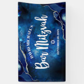 Bar Mitswa Modern Blauwe Agate Waterverf Schrift Spandoek (Verticaal)