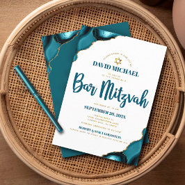 Bar Mitswa Modern Eenvoudig Turquoise Agate Script Kaart